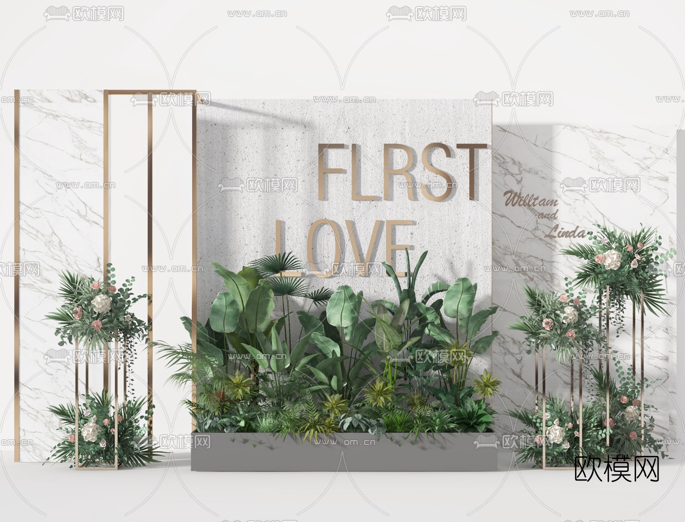 现代绿植美陈合影区3d模型下载