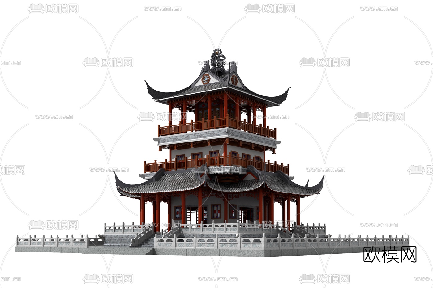 中式古建寺庙舍利殿3d模型下载（渲染图1）