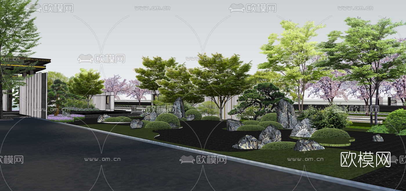 新中式园区园林景观su模型