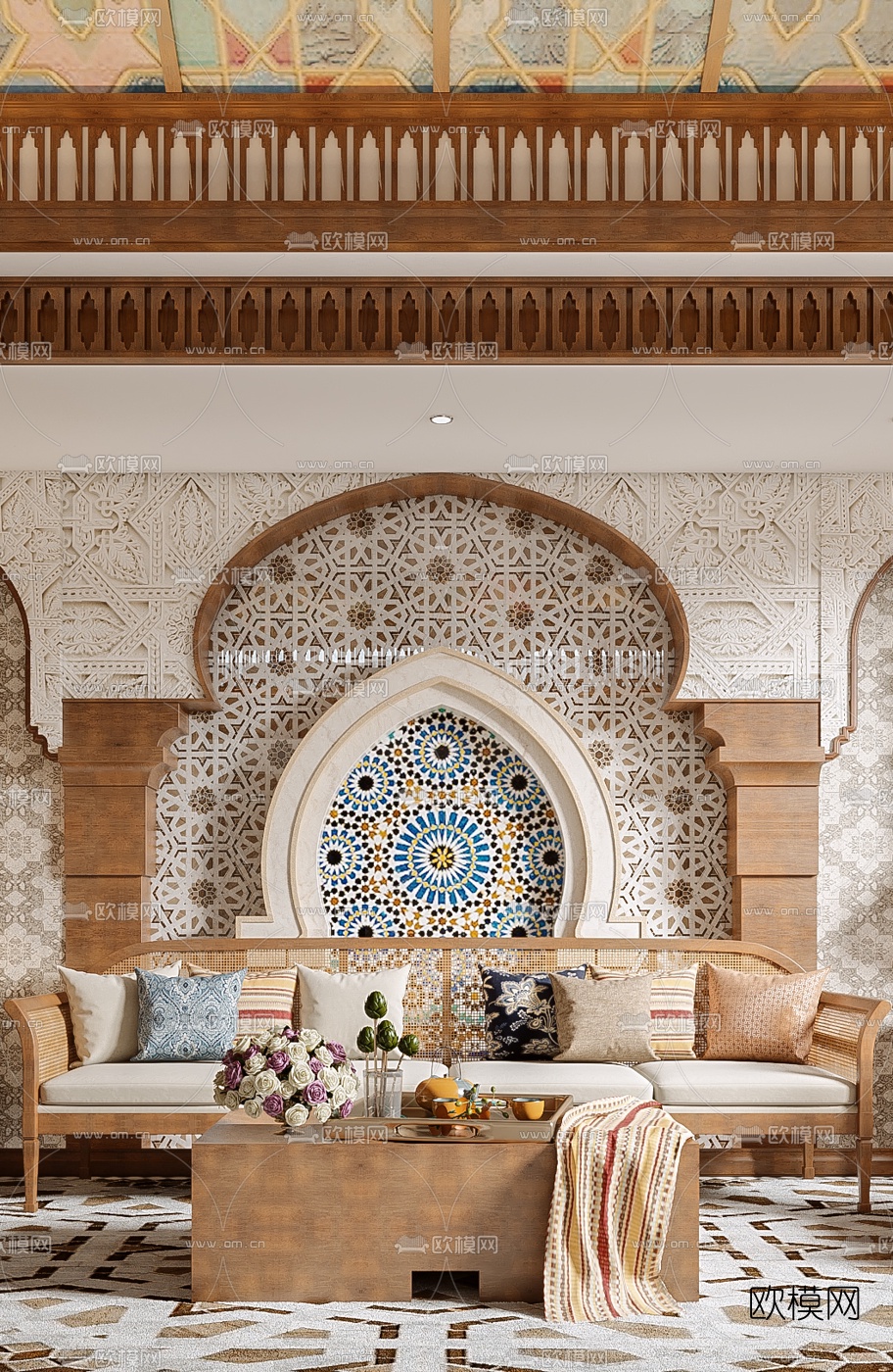 东南亚藤编沙发组合3d模型下载（渲染图2）