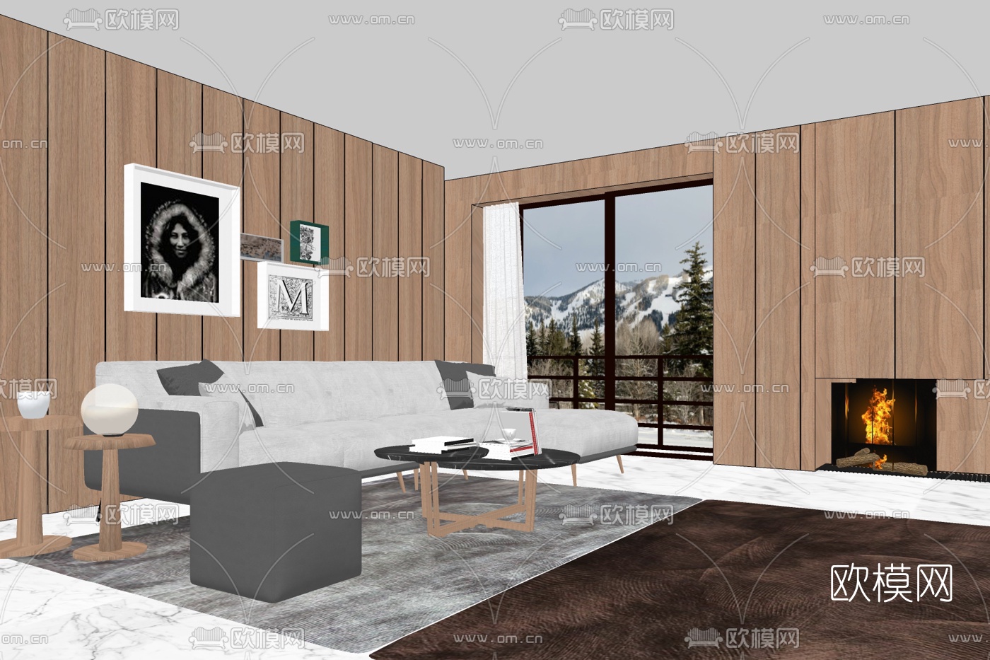 现代布艺组合沙发免费su模型下载