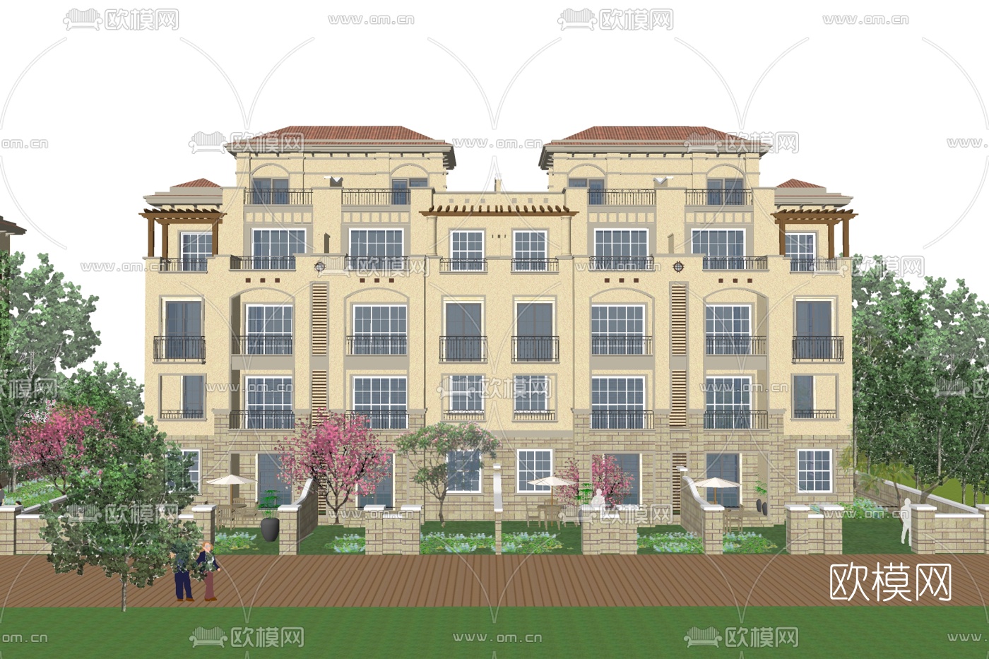 简欧连排别墅外观su模型下载