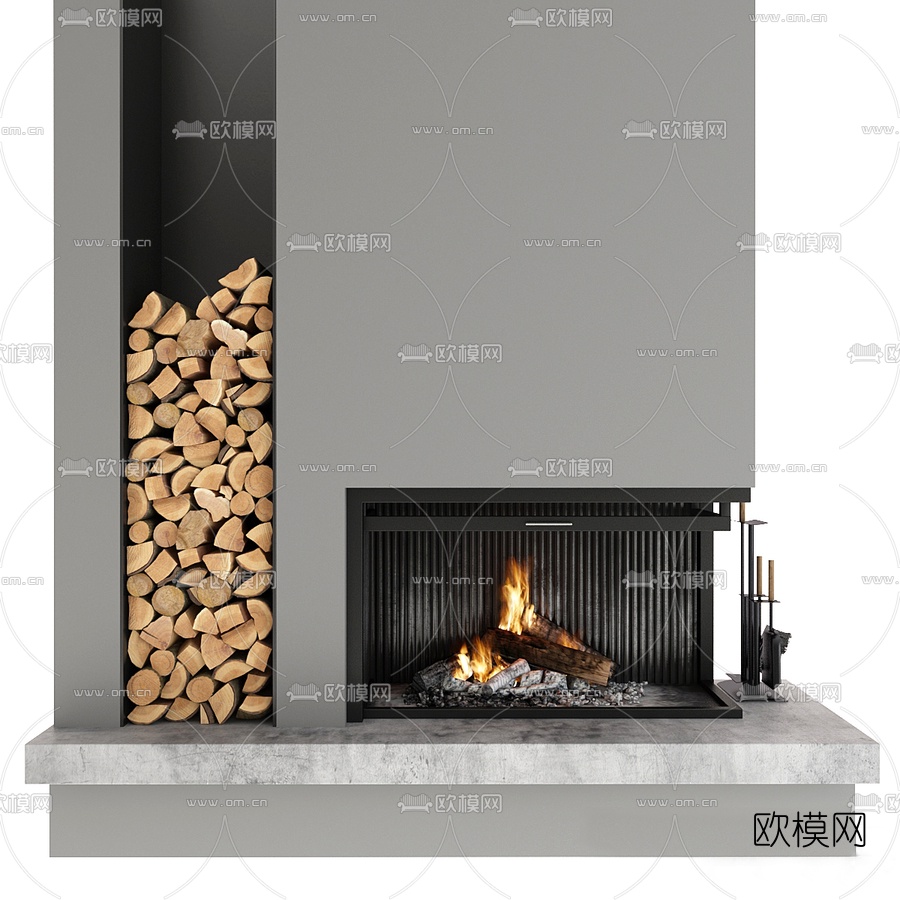 现代壁炉3d模型下载（渲染图2）