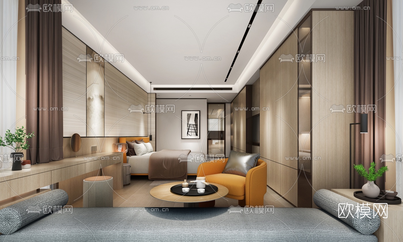 现代酒店客房3d模型-免费3dmax模型库-欧模网