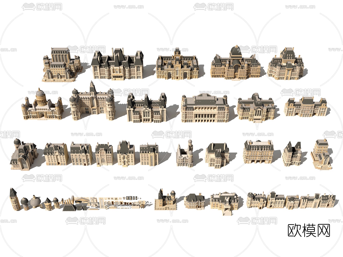 法式建筑组合3d模型下载（渲染图1）
