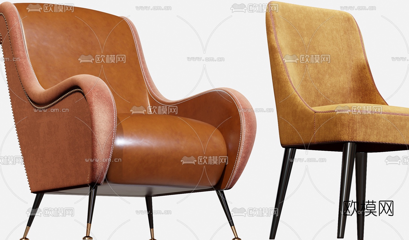 简欧绒布休闲椅单椅3d模型下载（渲染图6）
