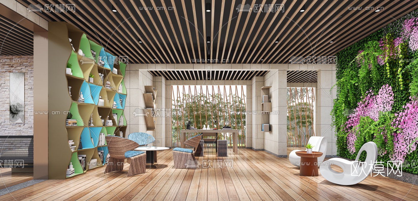 现代办公休息阅读区3d模型下载