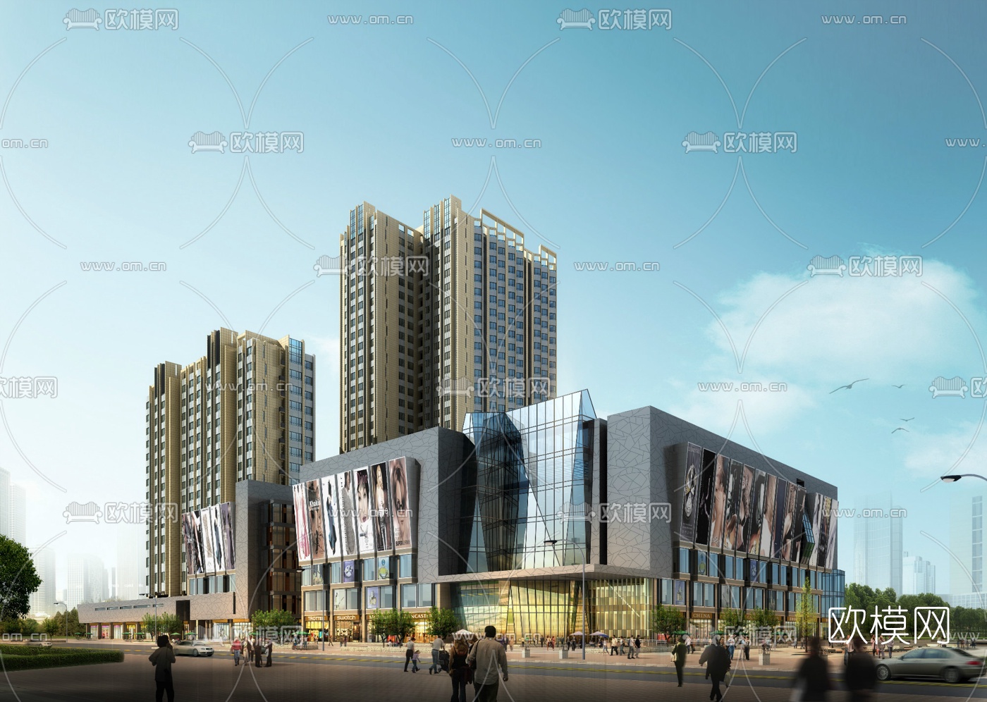 现代商业综合楼su模型下载（渲染图2）