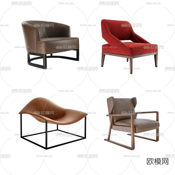 现代皮革休闲椅3d模型下载