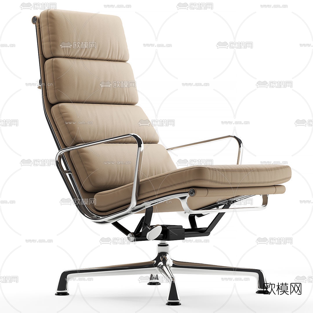 现代皮革办公椅脚踏3d模型下载（渲染图2）