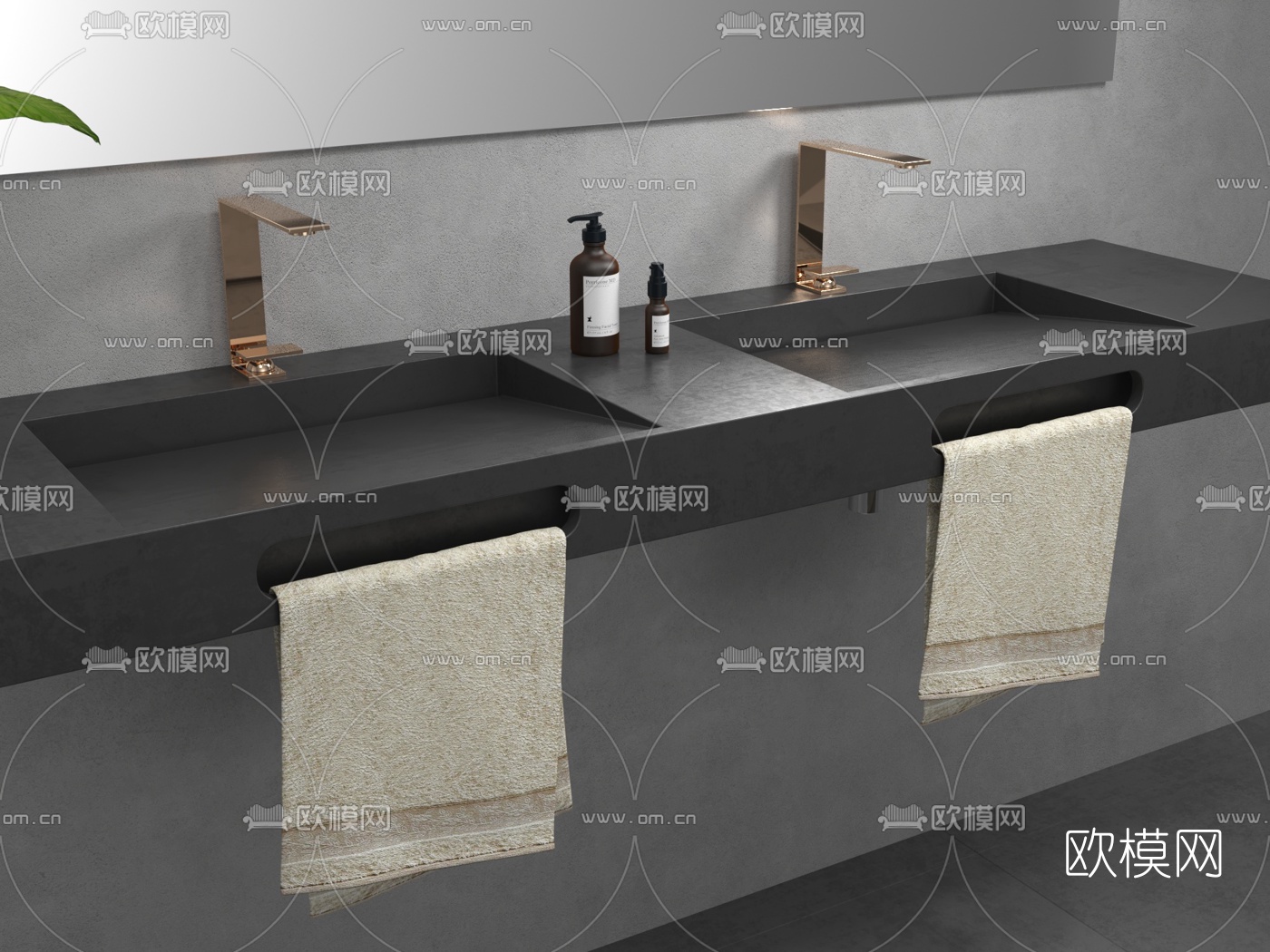 现代双人洗手台3d模型