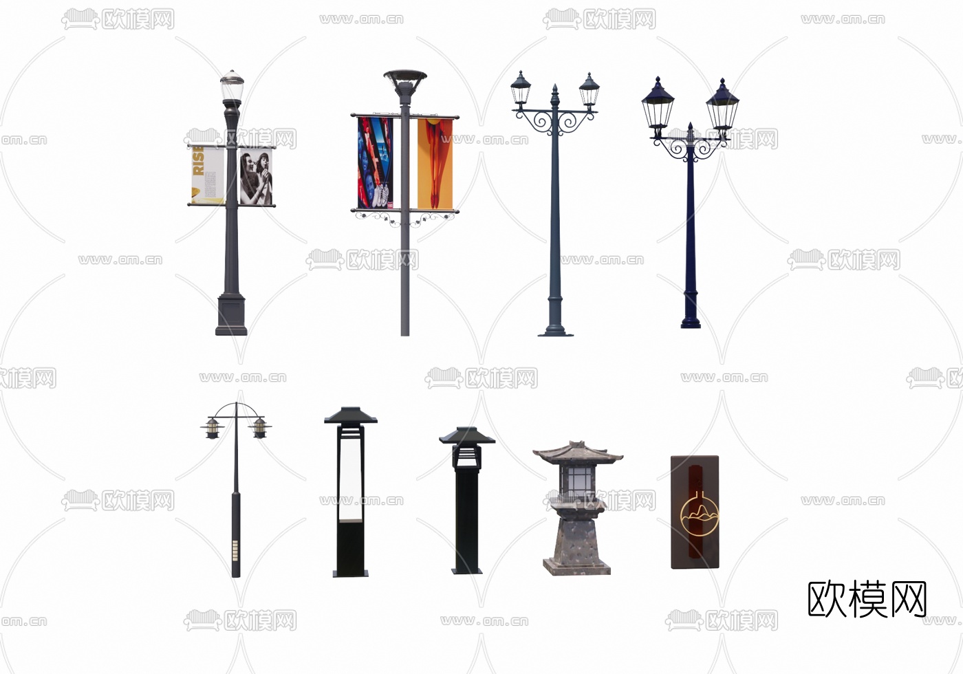 欧式路灯景观灯su模型下载