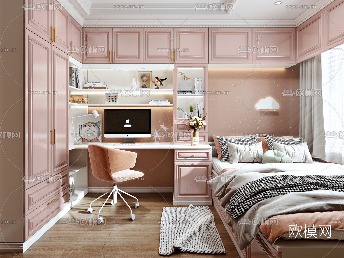 简欧榻榻米卧室3d模型下载（渲染图1）
