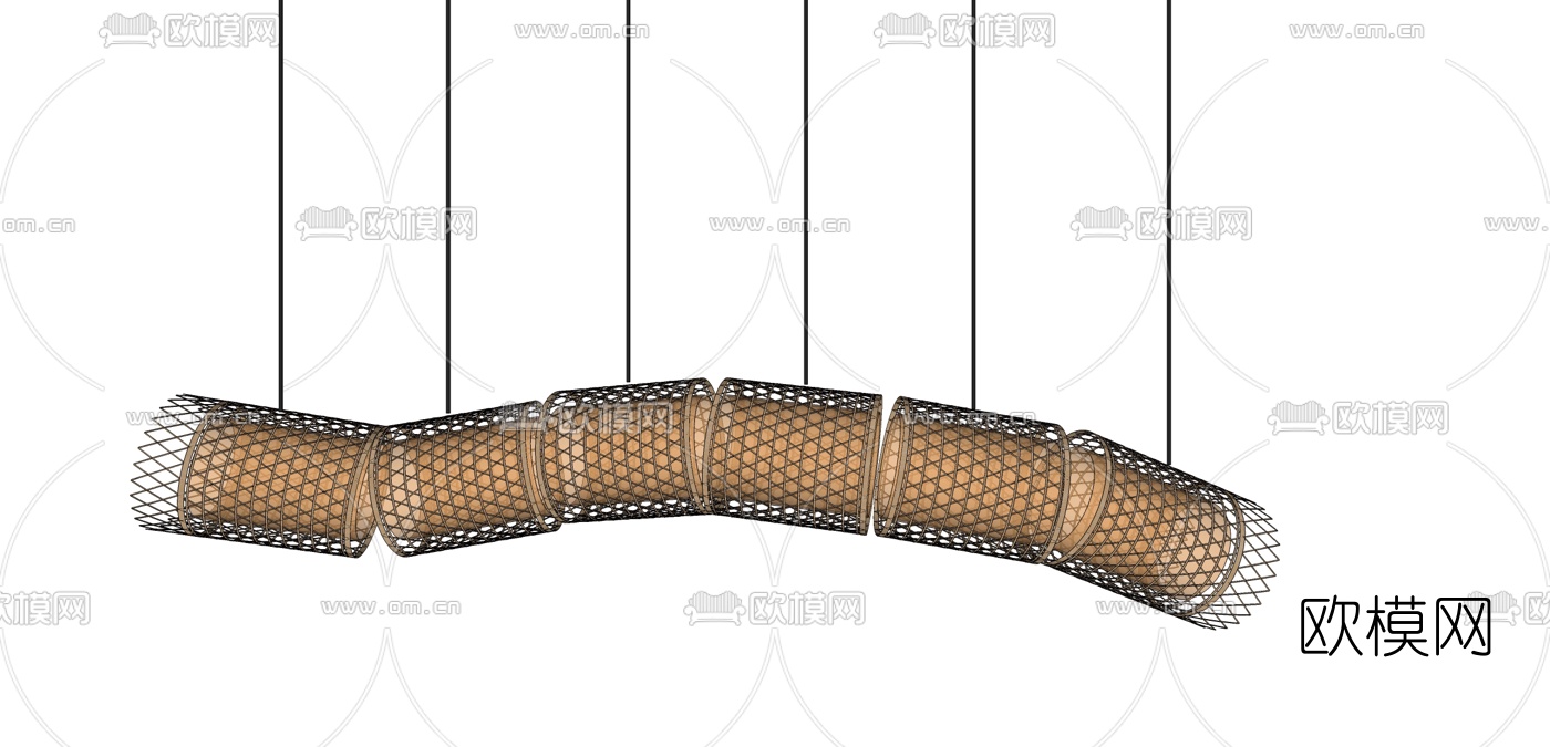 新中式竹编吊灯su模型下载