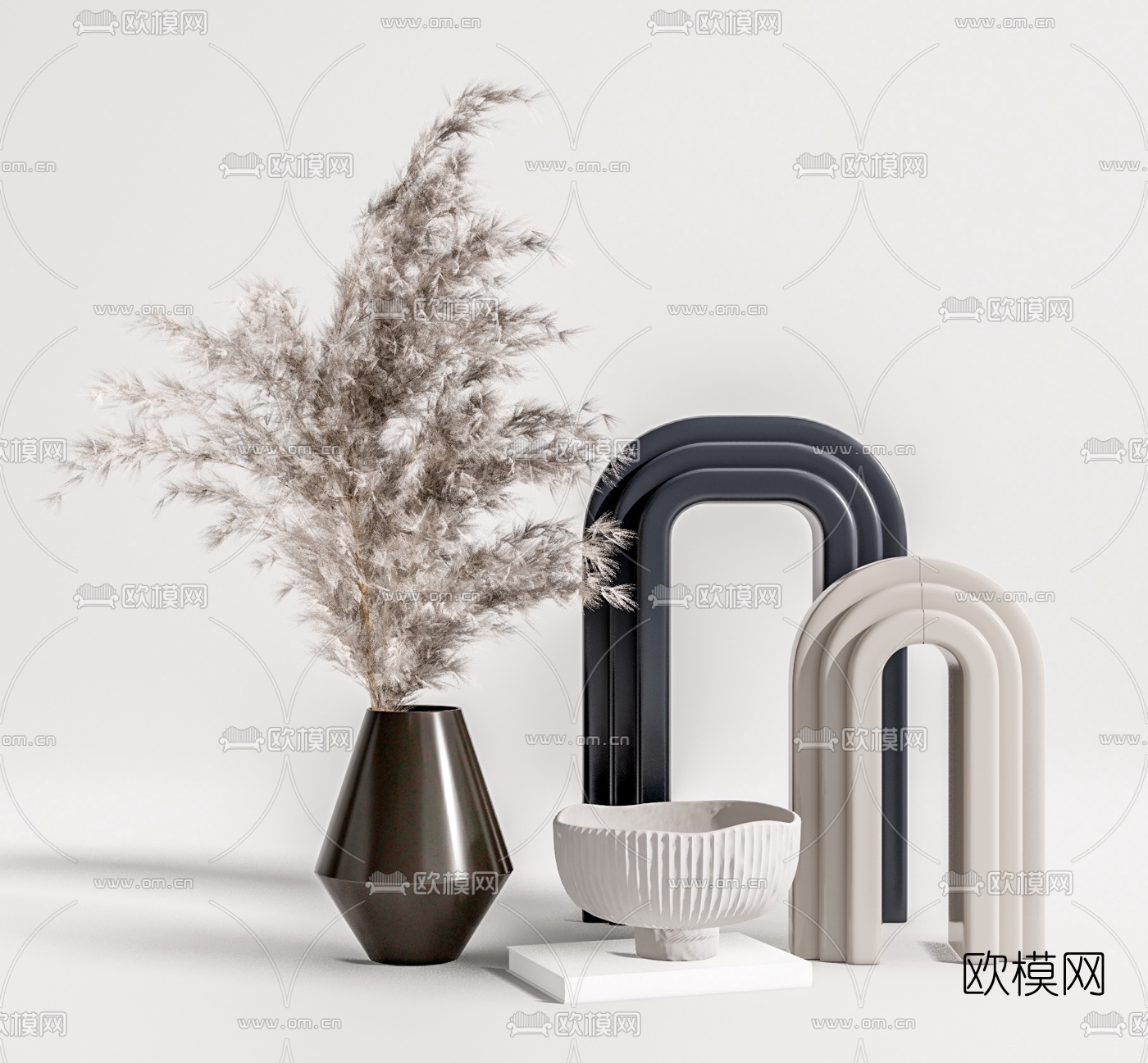 现代干草花瓶摆件su模型