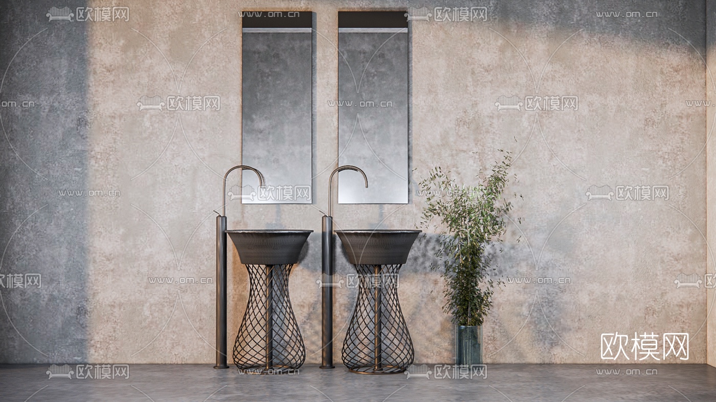 现代洗手台洗手盆su模型下载（渲染图1）