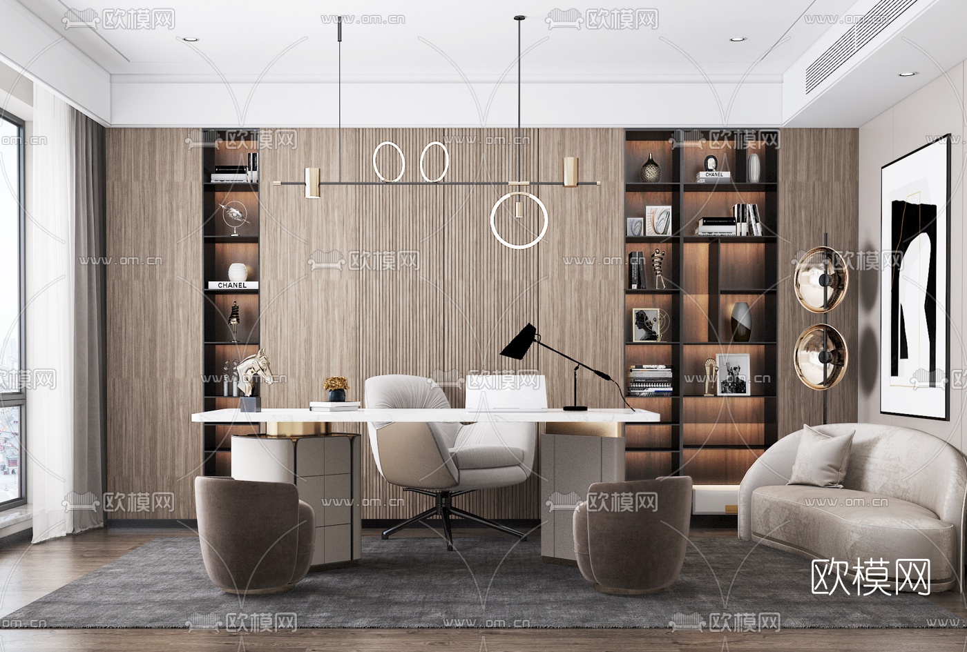 现代书房3d模型下载