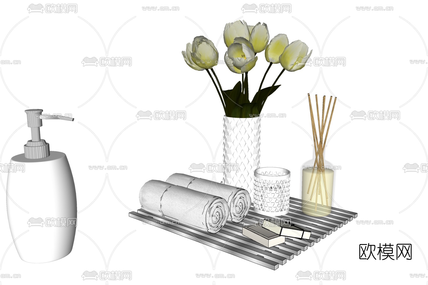 现代浴室毛巾沐浴露香薰免费su模型下载