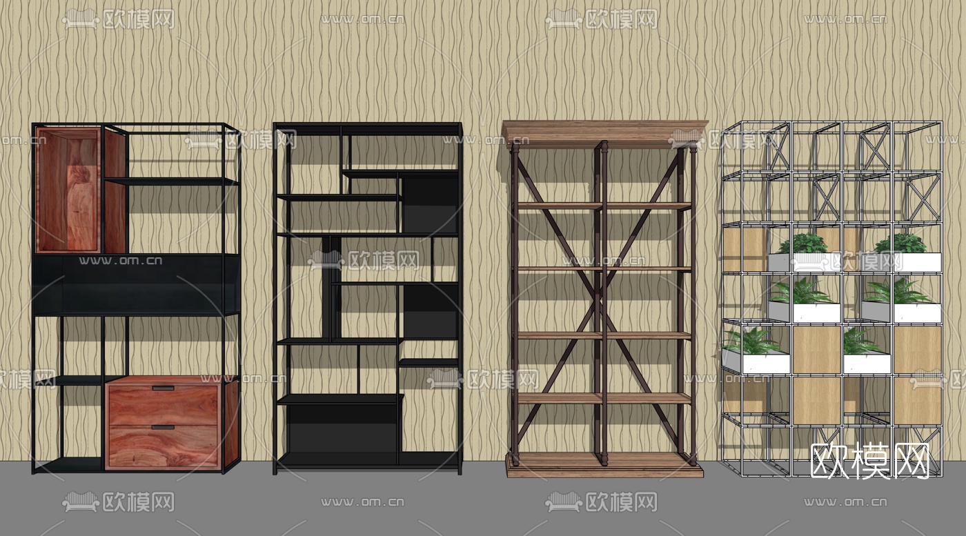 工业风置物架装饰架su模型下载