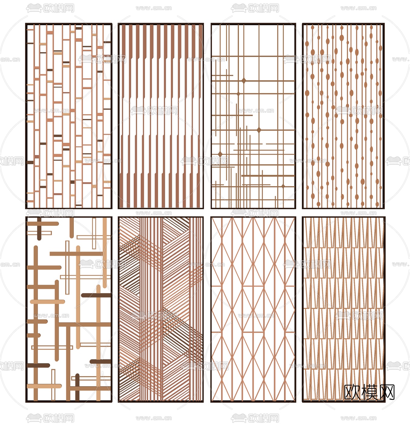 现代轻奢镂空隔断屏风su模型下载