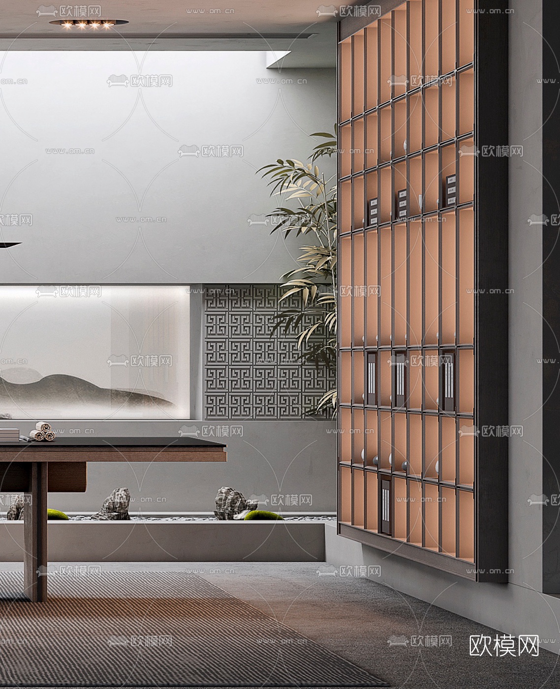 新中式地下室茶室3d模型下载（渲染图3）