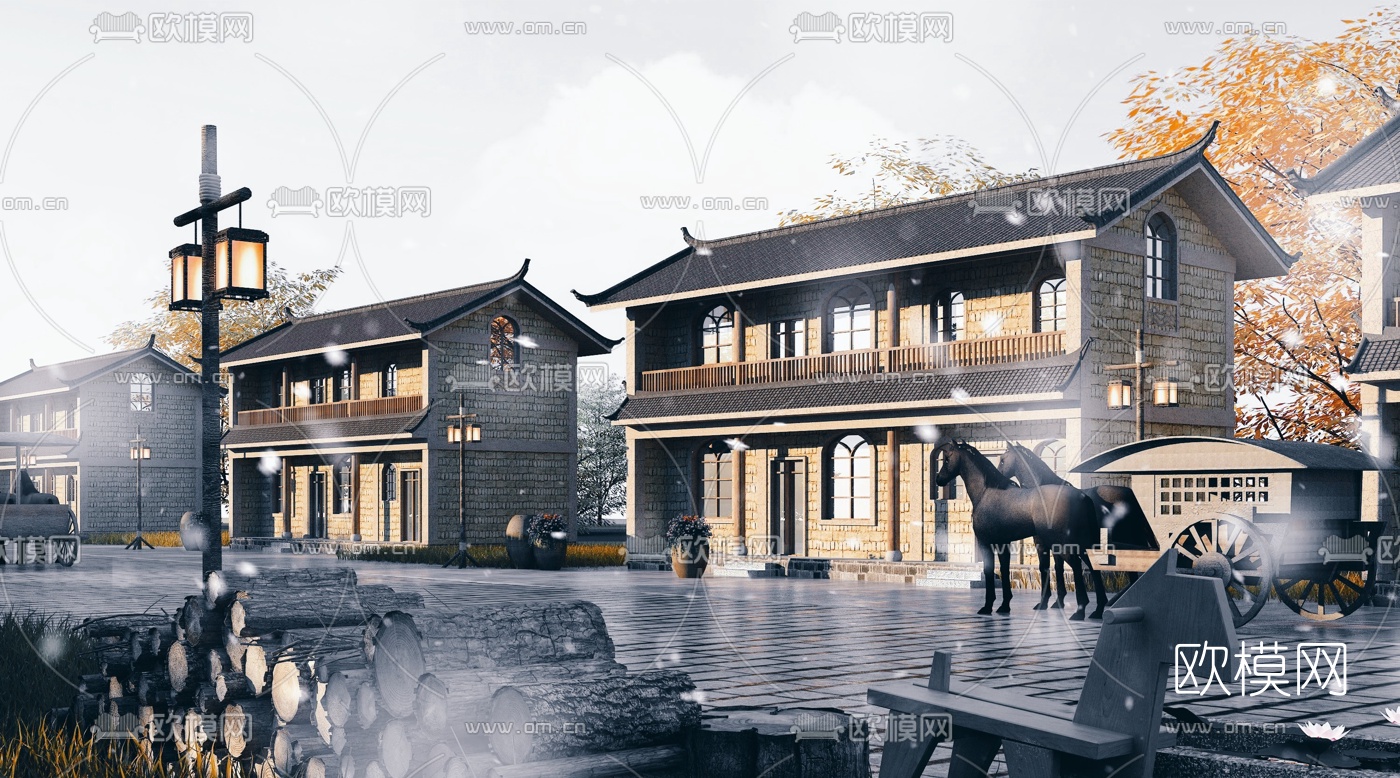 新中式古建商业街3d模型