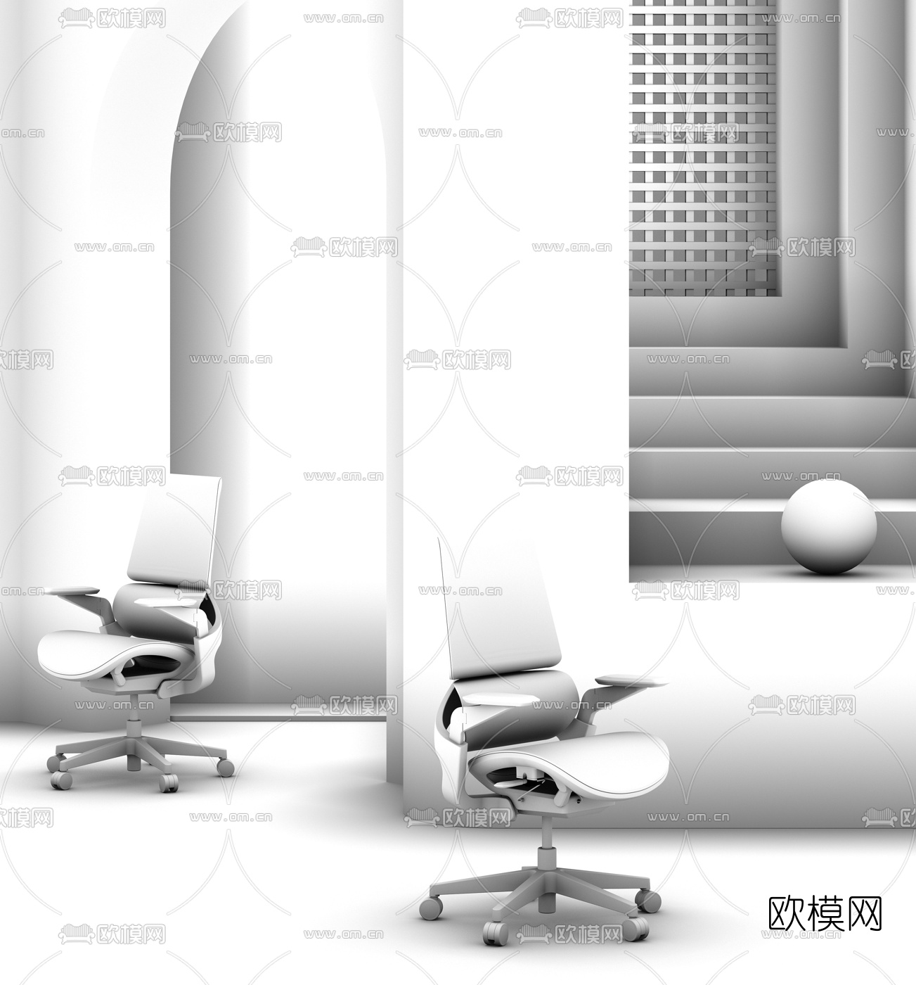 现代办公椅3d模型下载（渲染图2）