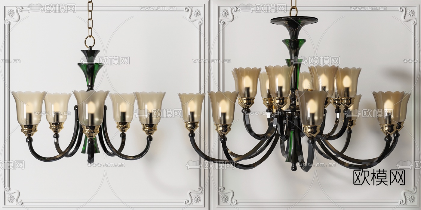 美式轻奢多头吊灯3d模型下载（渲染图3）