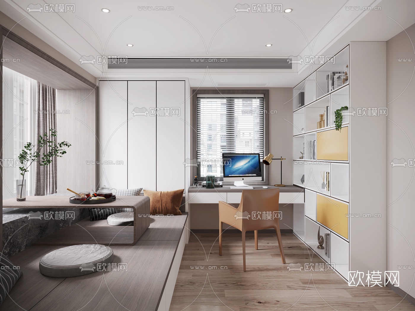 现代简约榻榻米书房3d模型