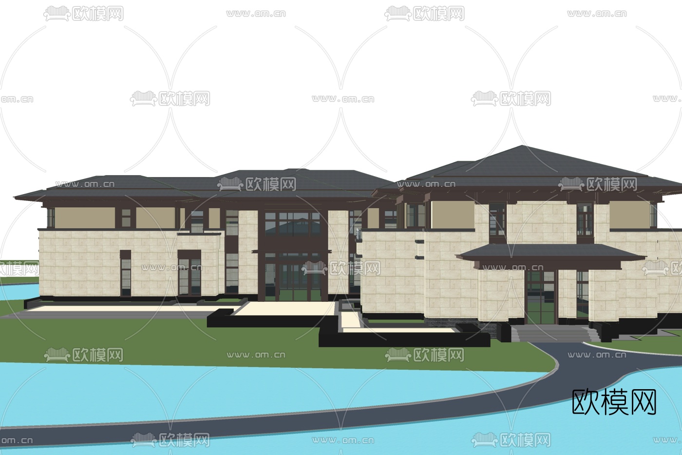 现代独栋别墅外观su模型下载