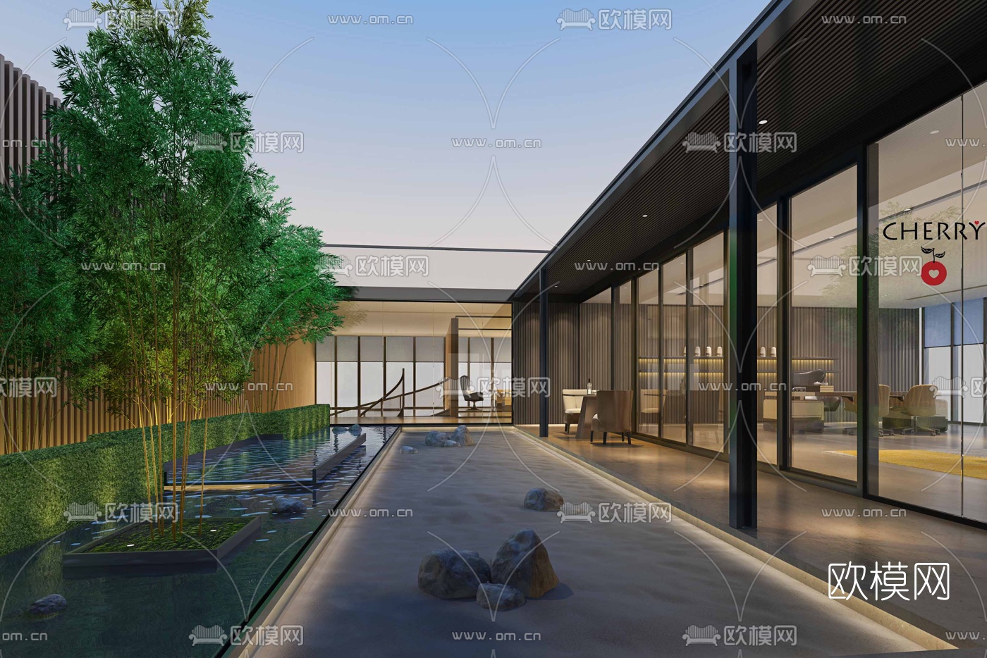 现代会所庭院免费3d模型下载