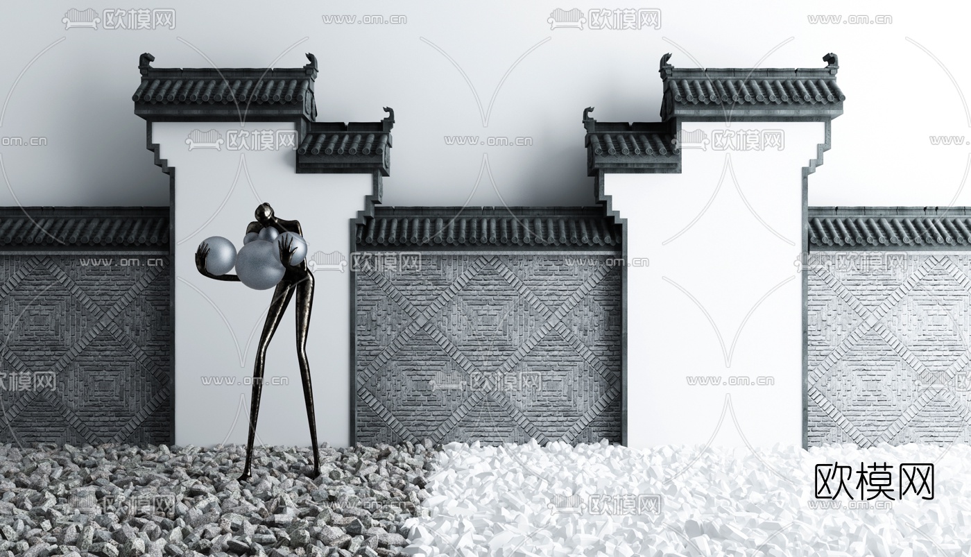 新中式景观牌坊3d模型