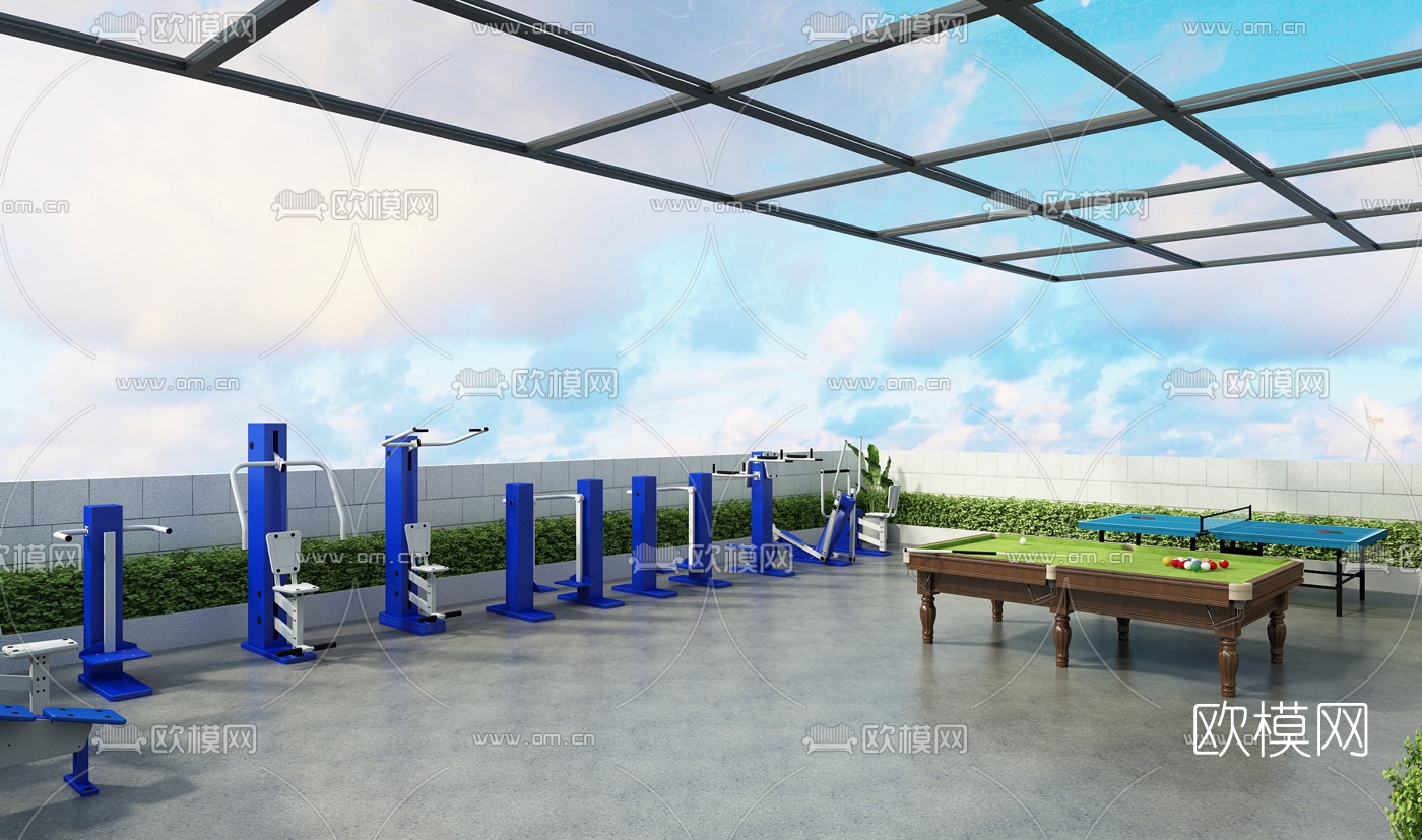 现代泳池麻将室休闲会馆3d模型下载（渲染图10）