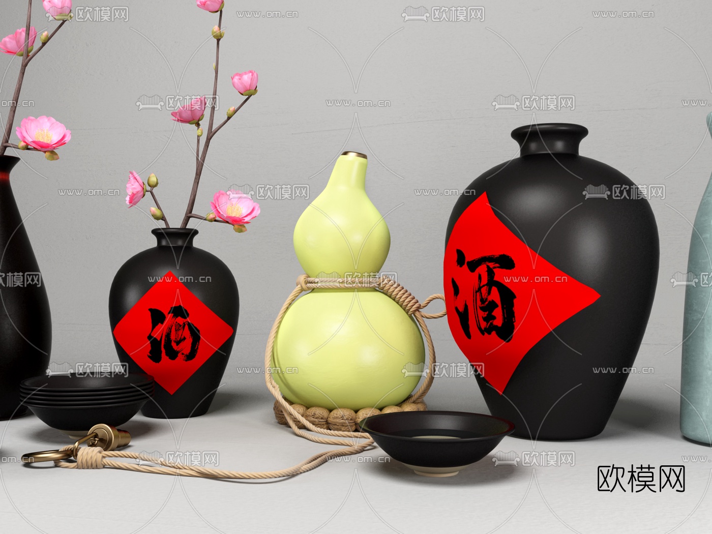 新中式酒壶酒坛3d模型