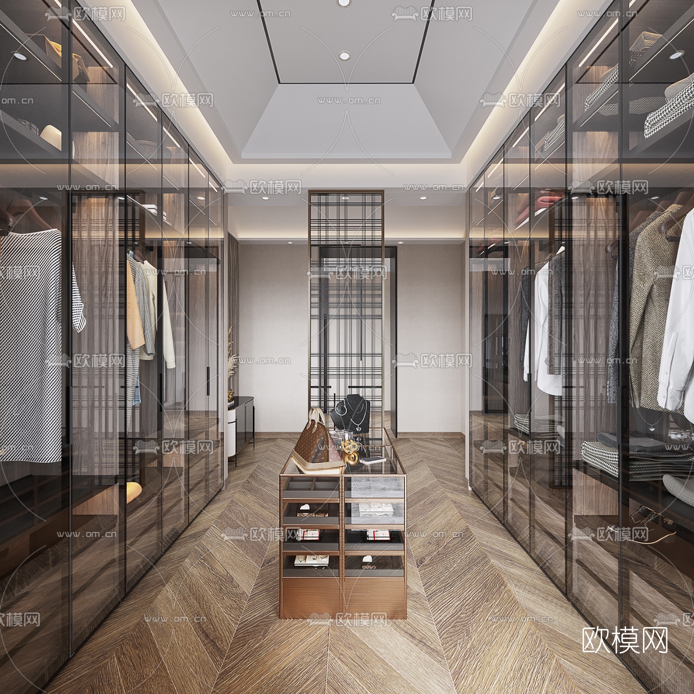 现代轻奢衣帽间3d模型下载
