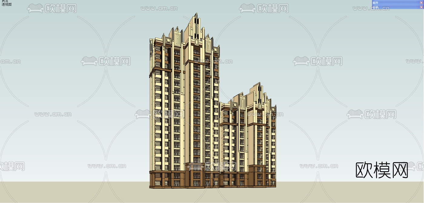 新古典超高层公寓楼su模型下载（渲染图3）