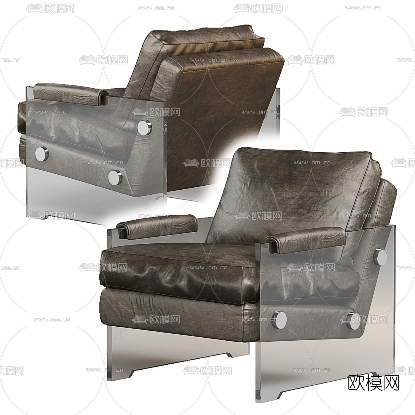 RH 现代皮革单人沙发3d模型下载