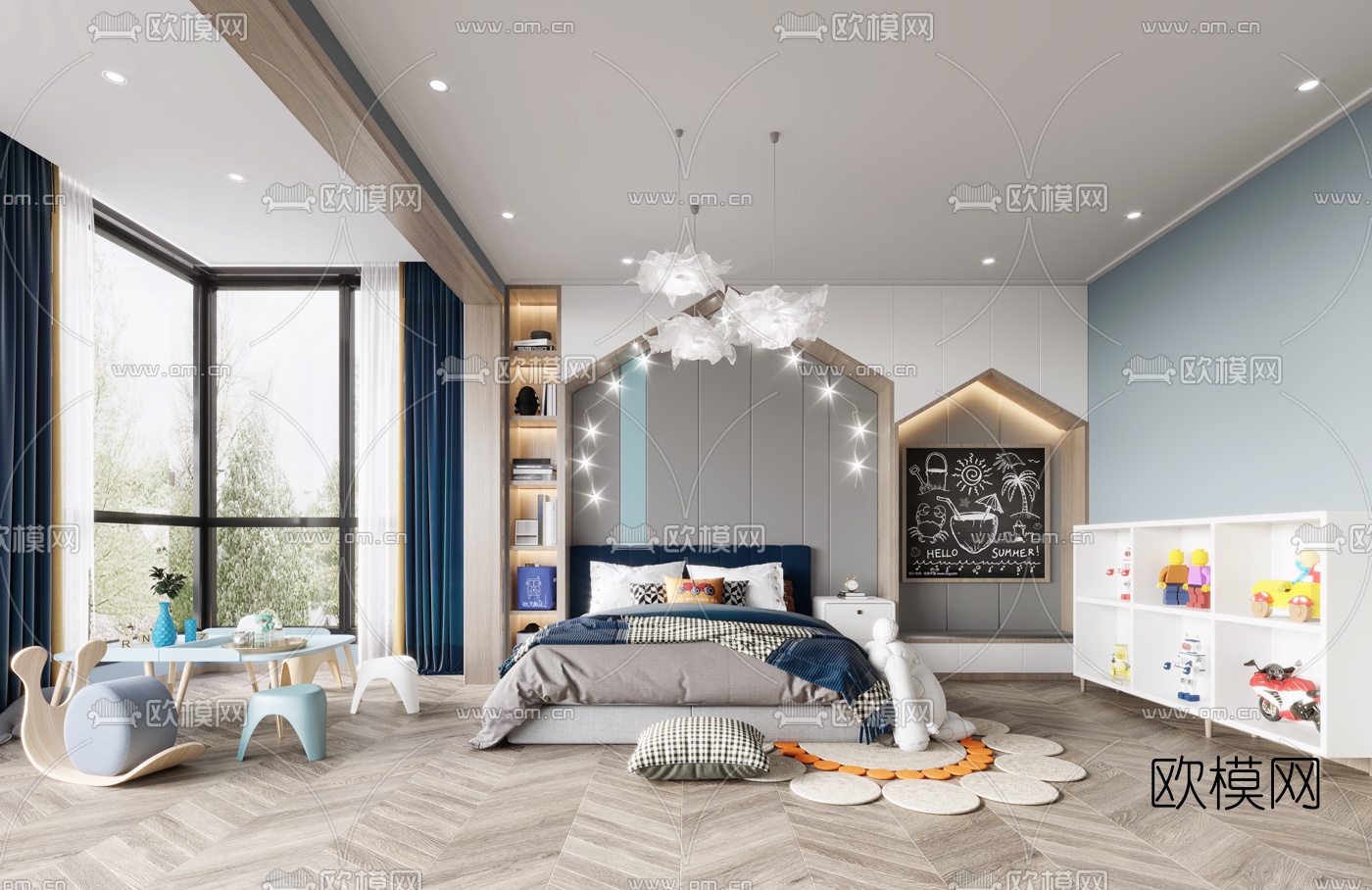 现代轻奢男孩房3d模型下载