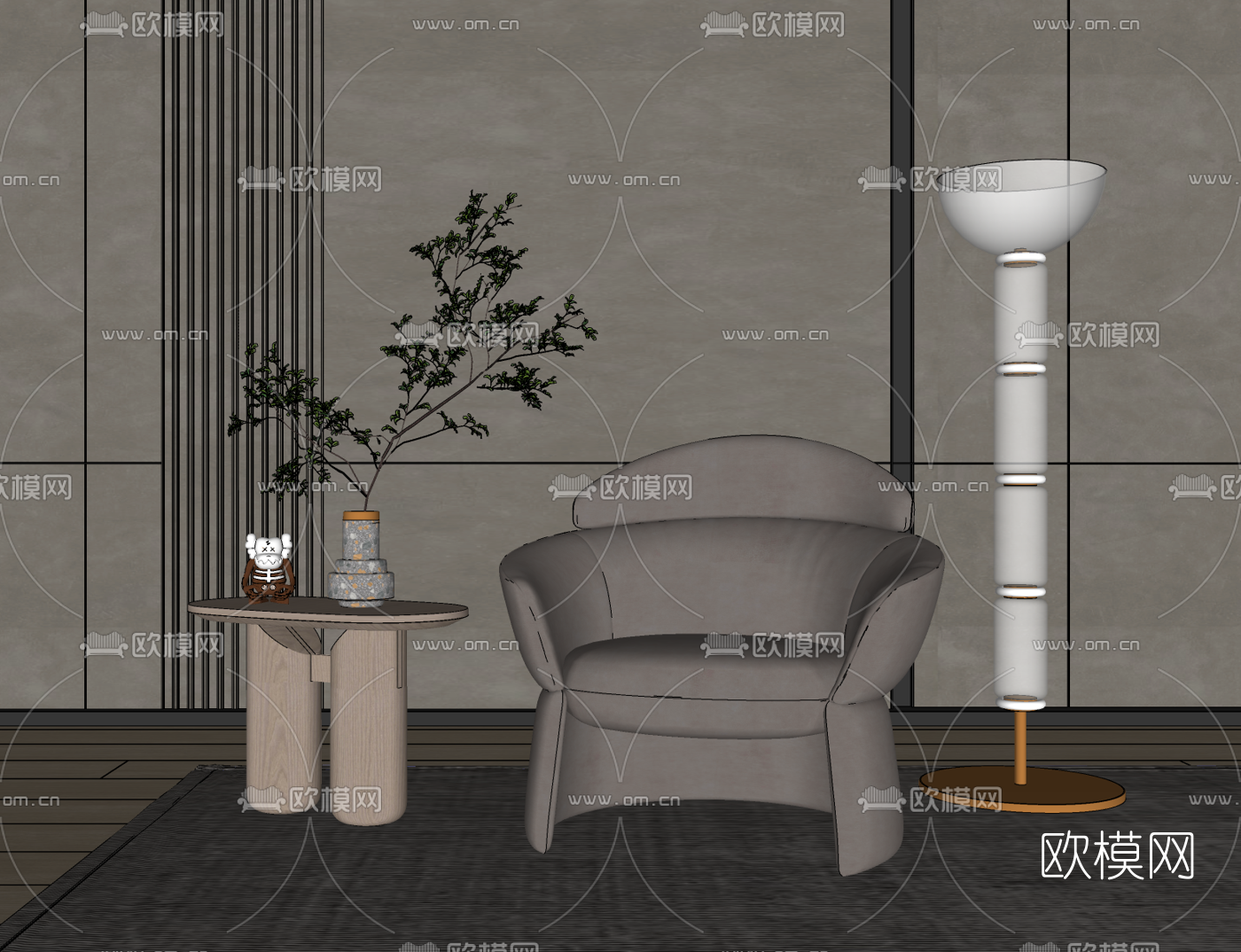 现代布艺休闲沙发su模型下载（渲染图2）