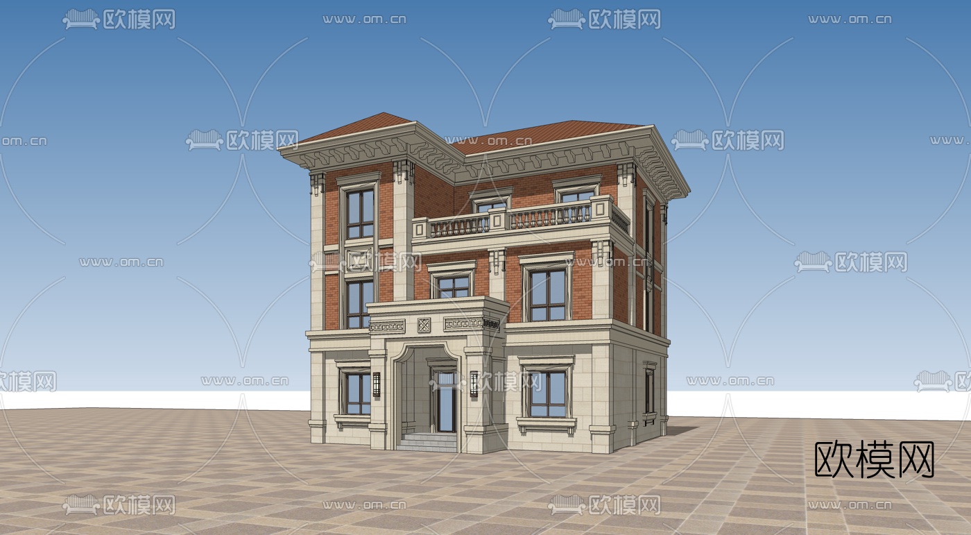 欧式独栋别墅外观su模型下载（渲染图2）