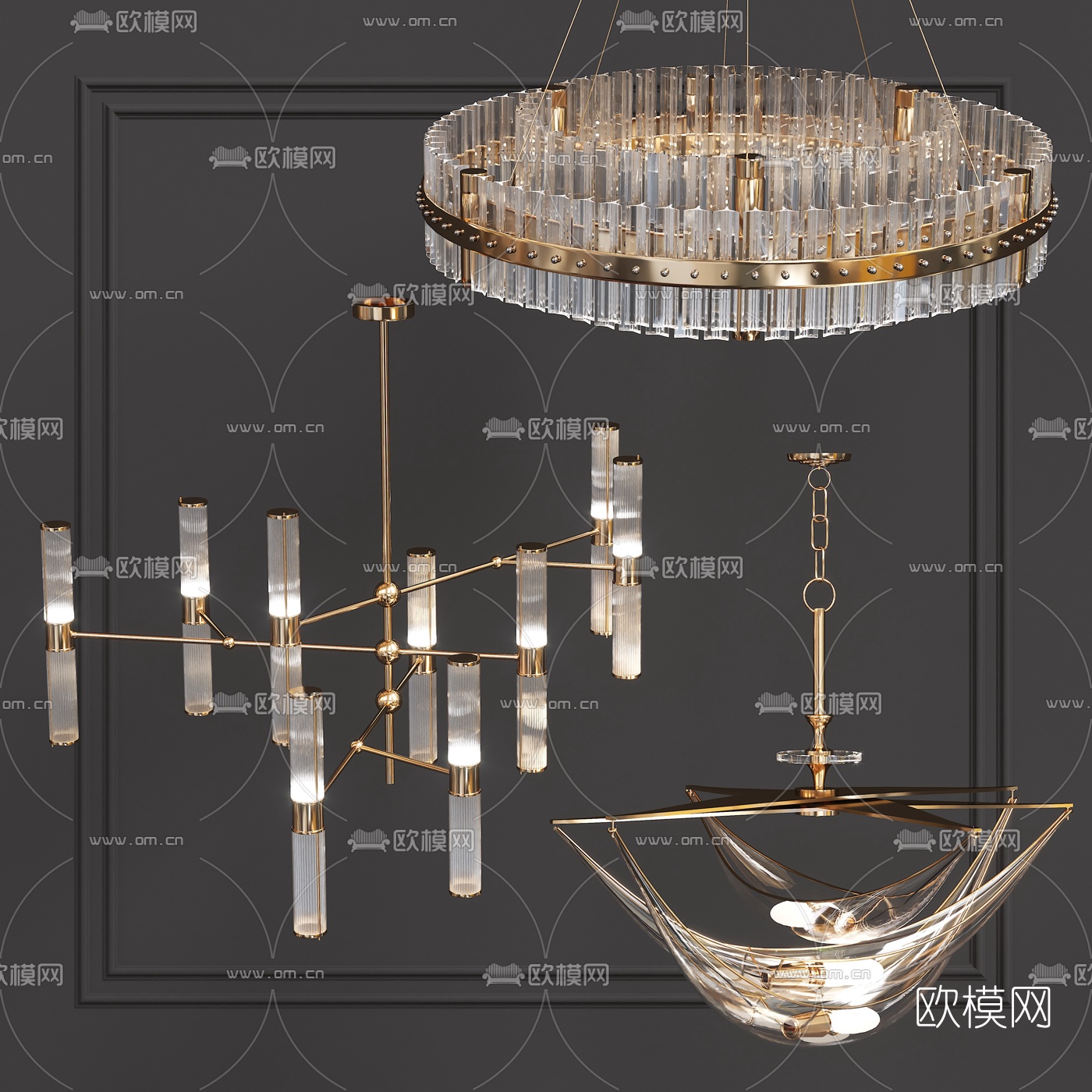 现代金属双层水晶吊灯3d模型下载