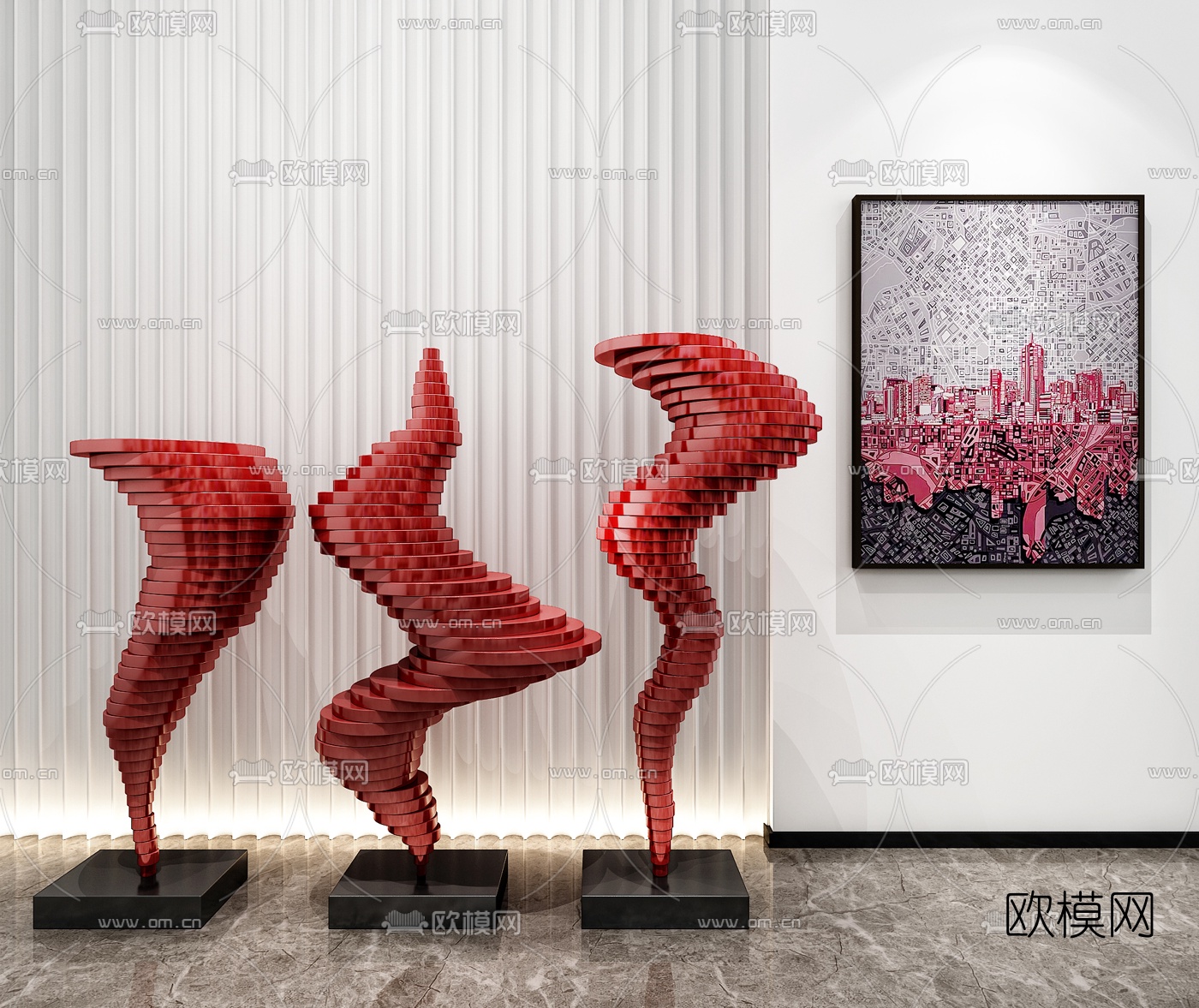 现代抽象艺术雕塑3d模型下载