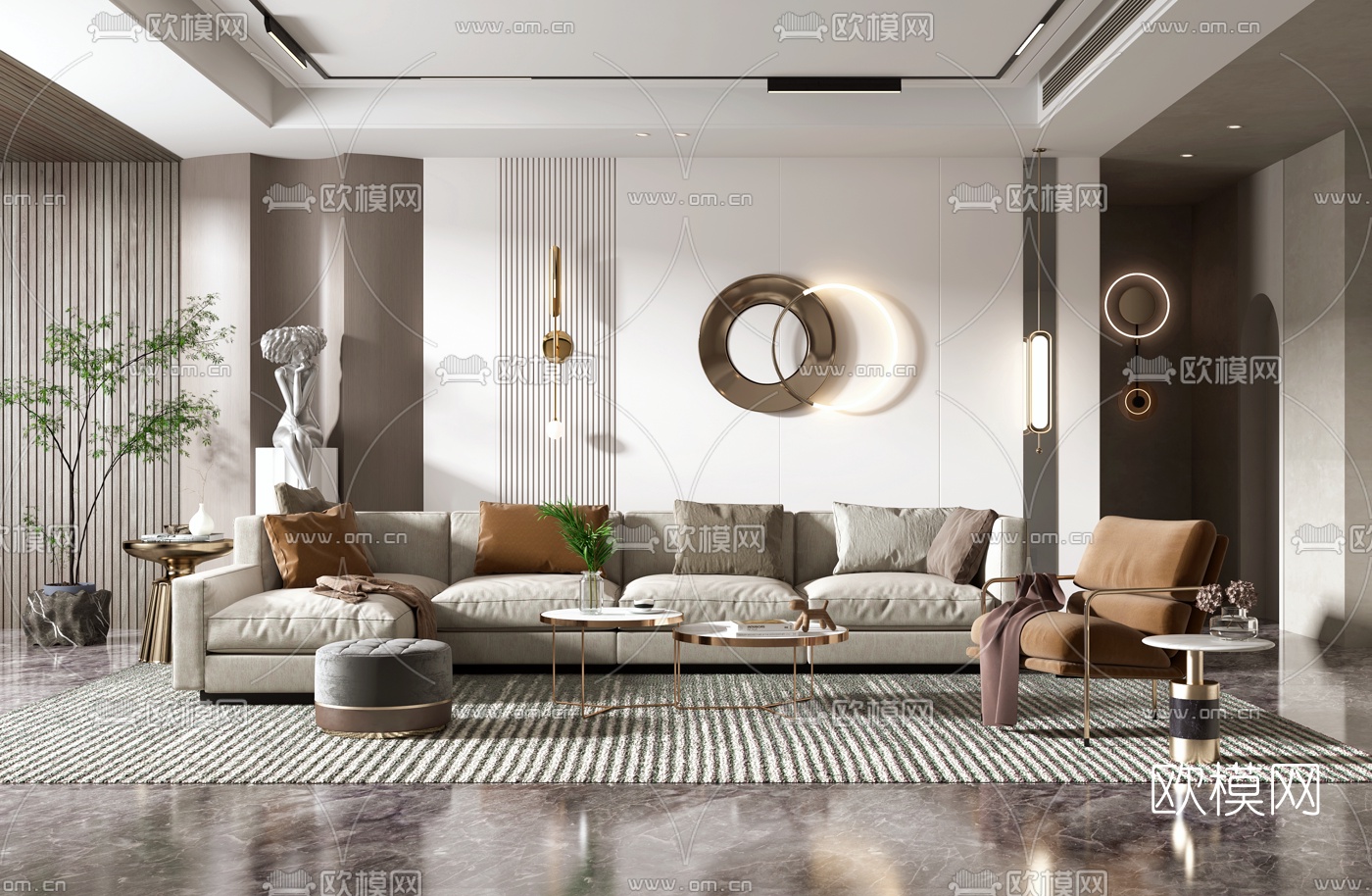 现代布艺转角沙发组合3d模型下载