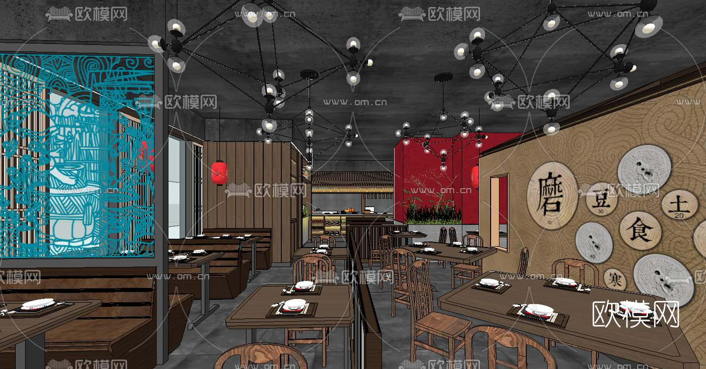 日式日料店su模型下载（渲染图1）