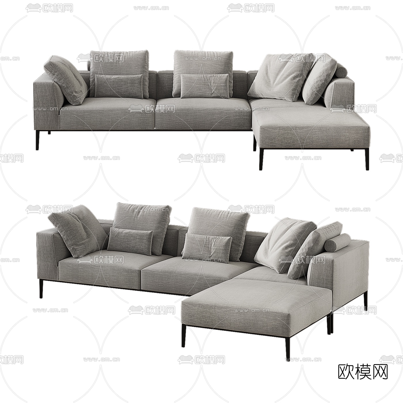 现代布艺转角沙发3d模型