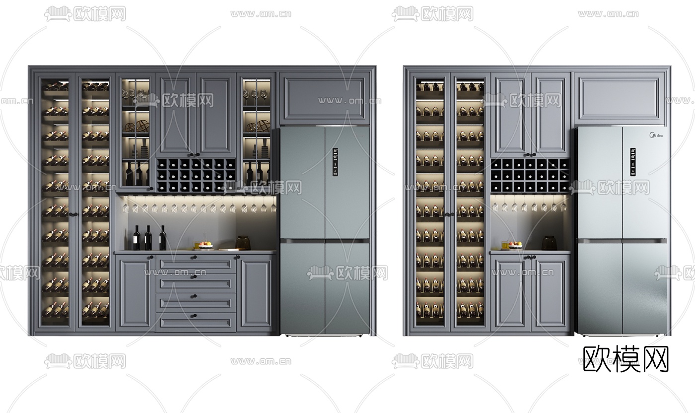 美式冰箱酒柜su模型下载（渲染图1）