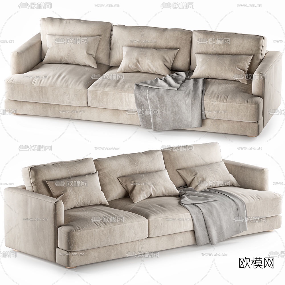 现代布艺多人沙发3d模型-免费3dmax模型库-欧模网