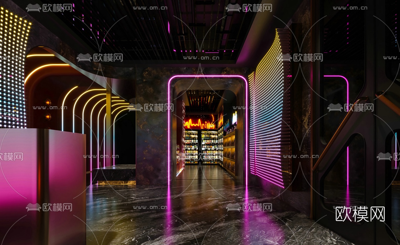 现代霓虹KTV过道3d模型