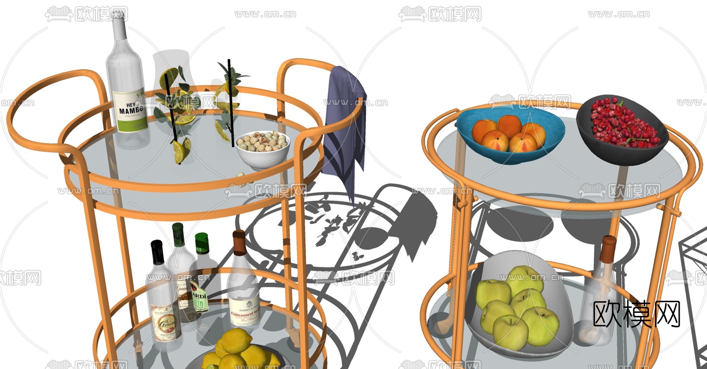 现代手推备餐车su模型下载（渲染图2）