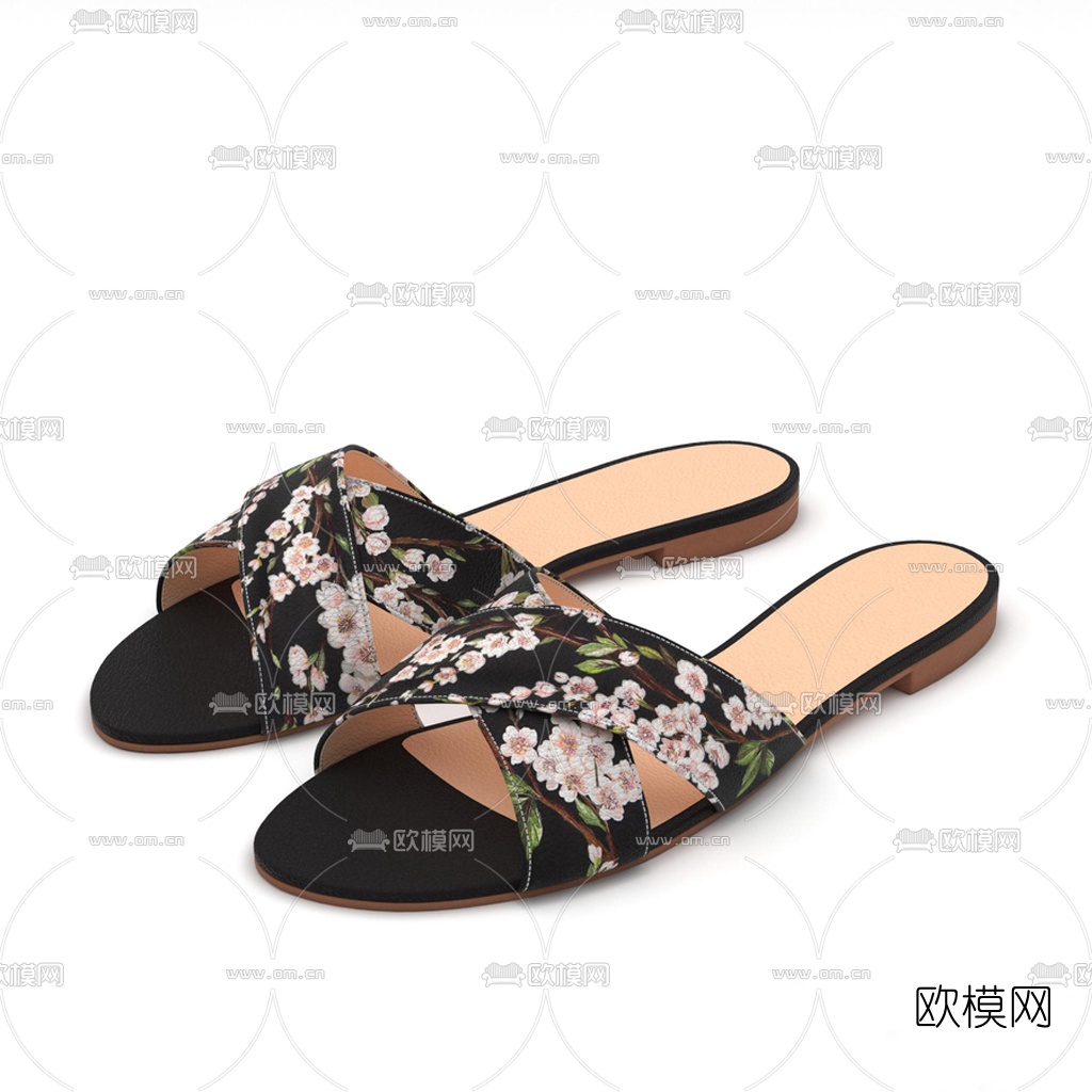 新中式女性拖鞋3d模型